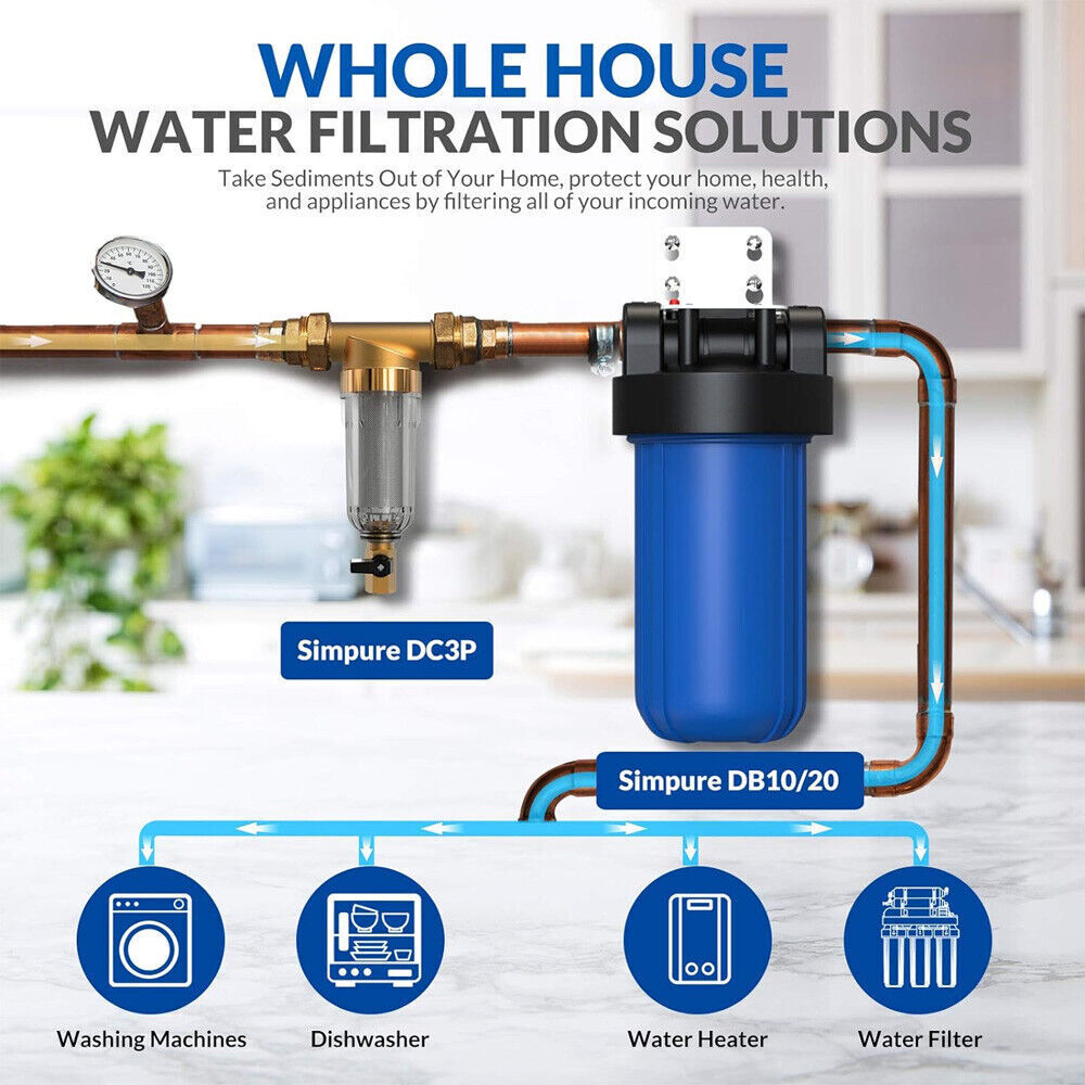  Pre-Filtration System 4.5" X 10"/20" Whole House Big Blue Water Filter Housing