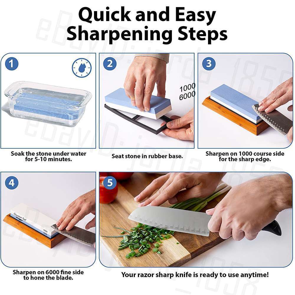 Dual Whetstone Knife Sharpening Stone 1000/6000 Grit Water Wet Stone Sharpener