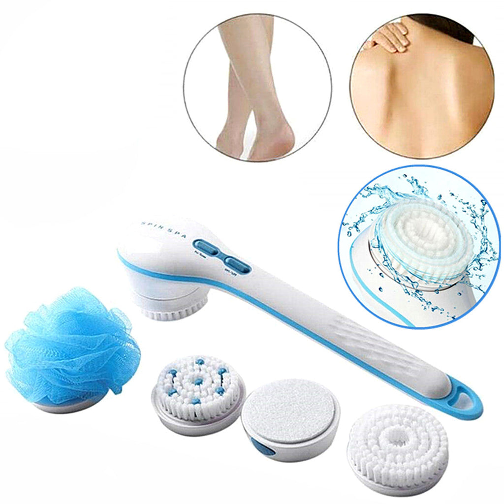 Electric Spinning Spa Brush Handled Body Bath Shower Back Brush with 5 heads AU