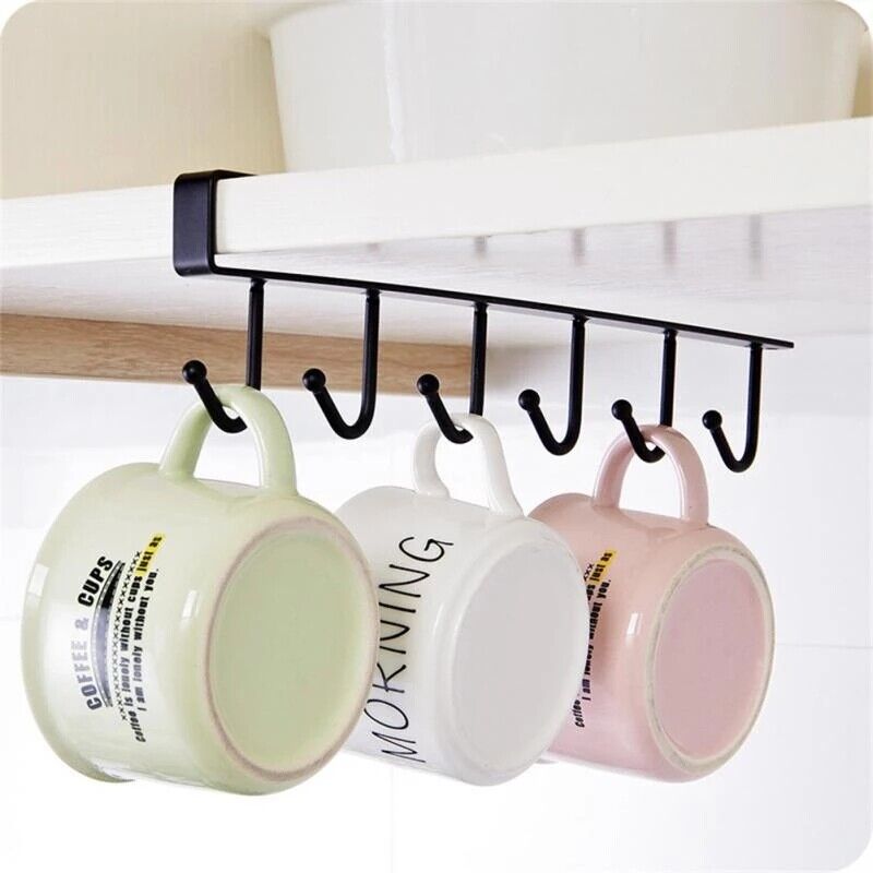 1-4X 6 Hooks Metal under Shelf Hook Kitchen Cupboard Cabinet Mug Cup Rack Holder