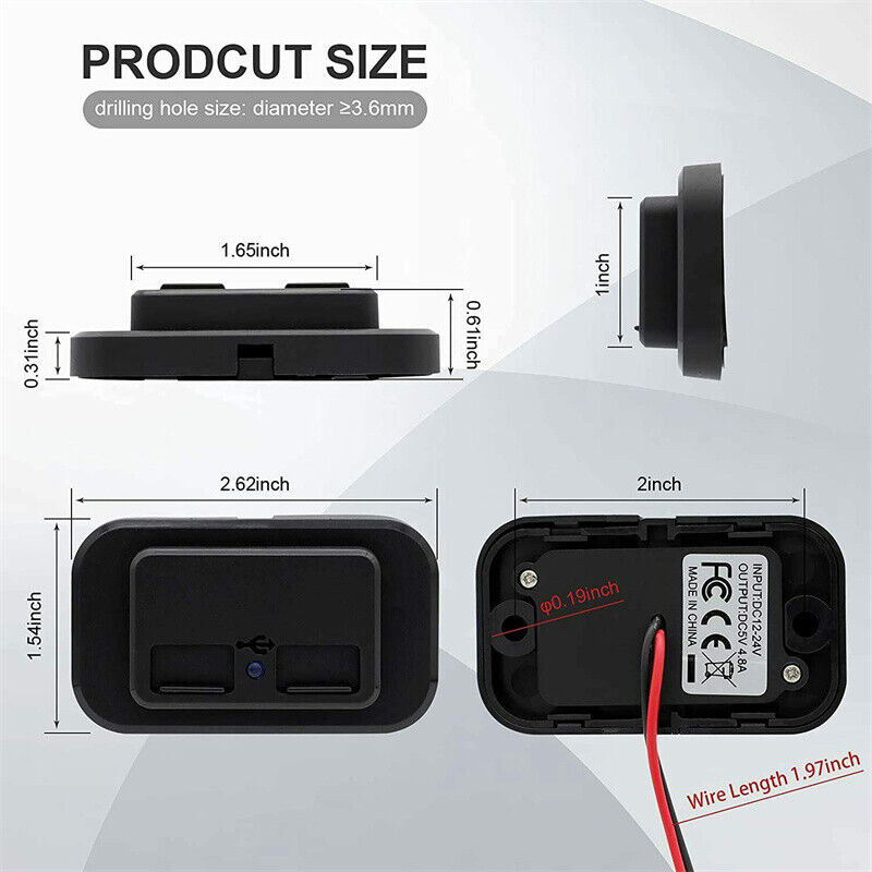 2Pcs Waterproof Dual USB Port Car Fast Charger Socket Power Outlet Panel Mount 