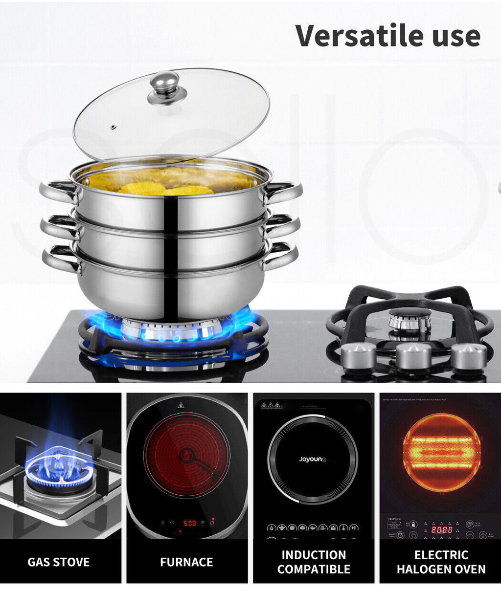 Toque Stainless Steel Steamer Meat Vegetable Cookware Hot Pot Kitchen 3 Tier