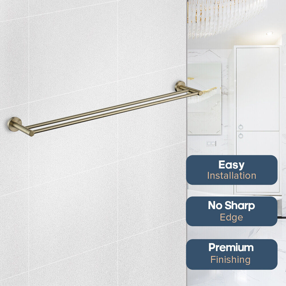 Brushed Gold Set Toilet Paper Holder Robe Hooks Towel Rail Rack Shelf Bathroom