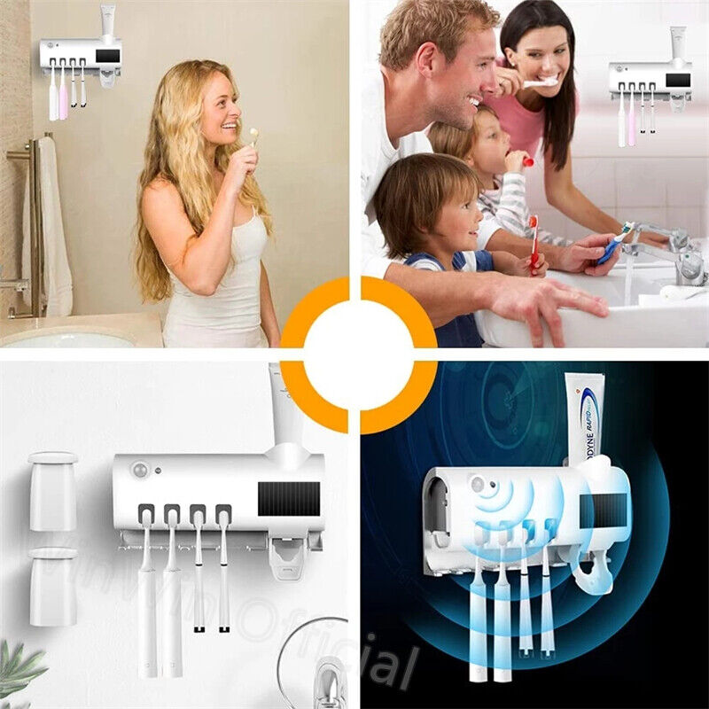 AU Toothbrush Holder with UV Steriliser Automatic Toothpaste Dispenser Squeezers