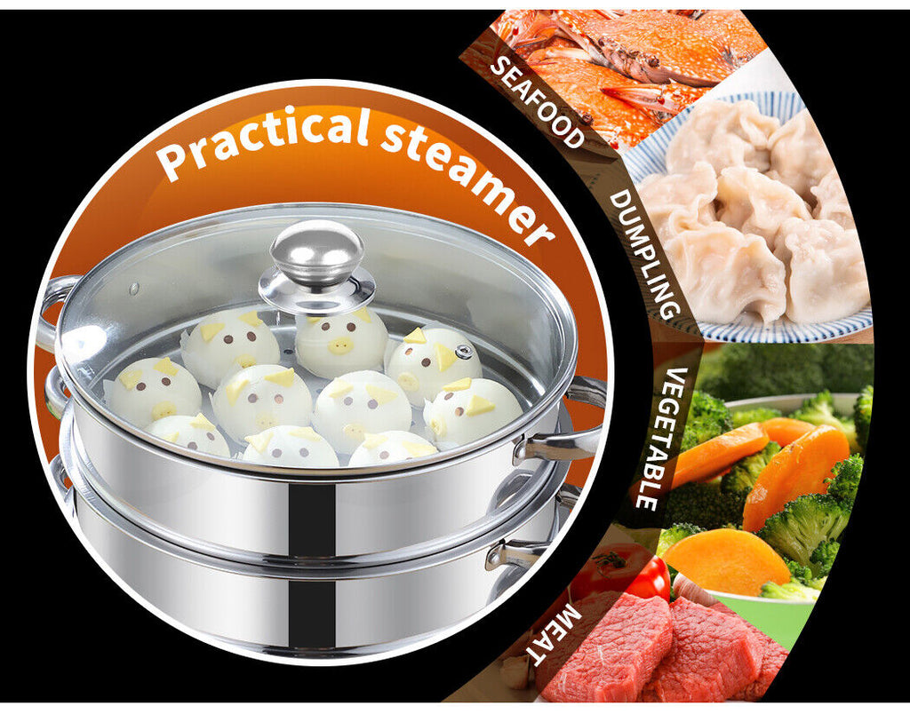 Toque Stainless Steel Steamer Meat Vegetable Cookware Hot Pot Kitchen 3 Tier