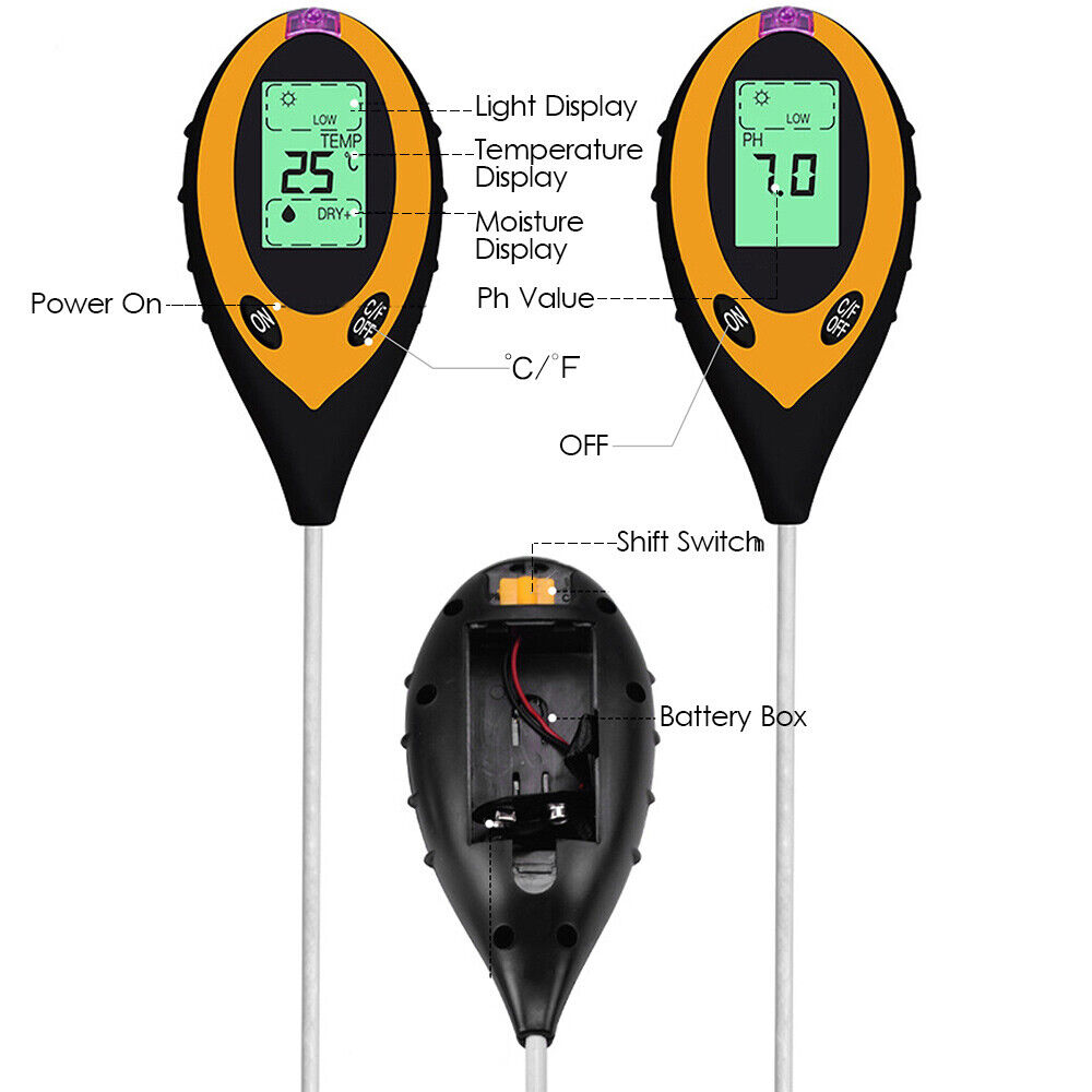 4 in 1 Soil PH Tester Moisture Sunlight Light Test Meter Tool Garden Farm Plants