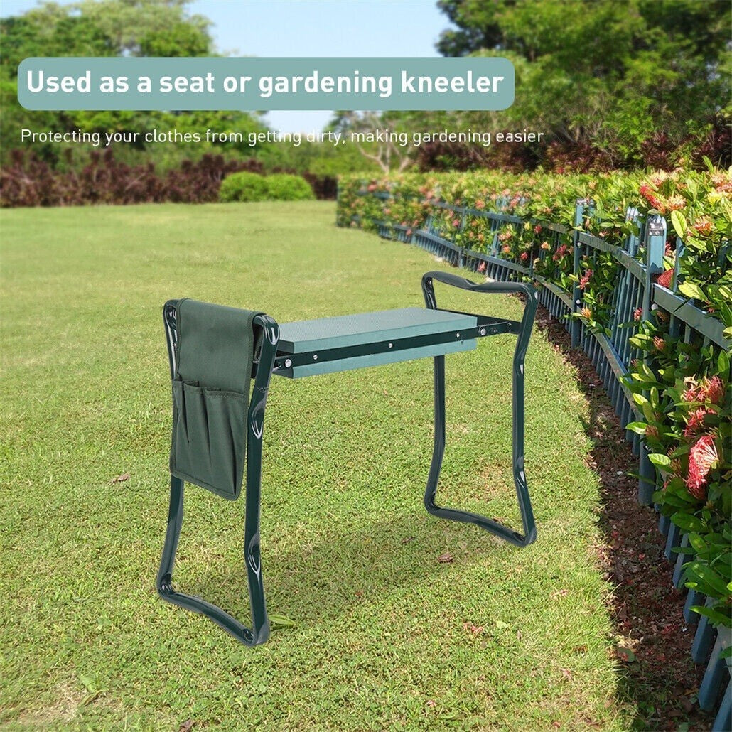 2 in1 Garden Kneeler and Seat Foldable Tool Pouch Home Outdoor Bench Knee Pad