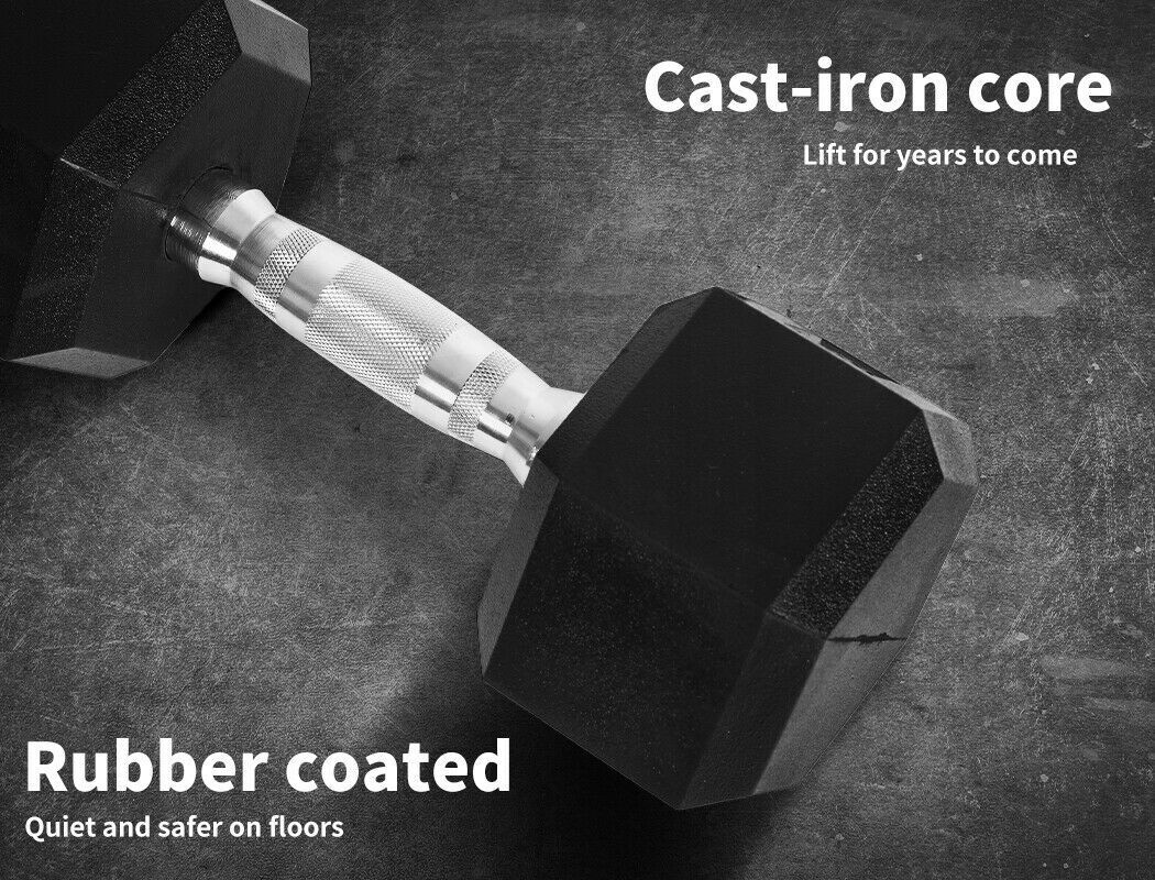 1KG to 40KG Rubber Hex Dumbbell Fitness Home Gym Exercise Strength Weight