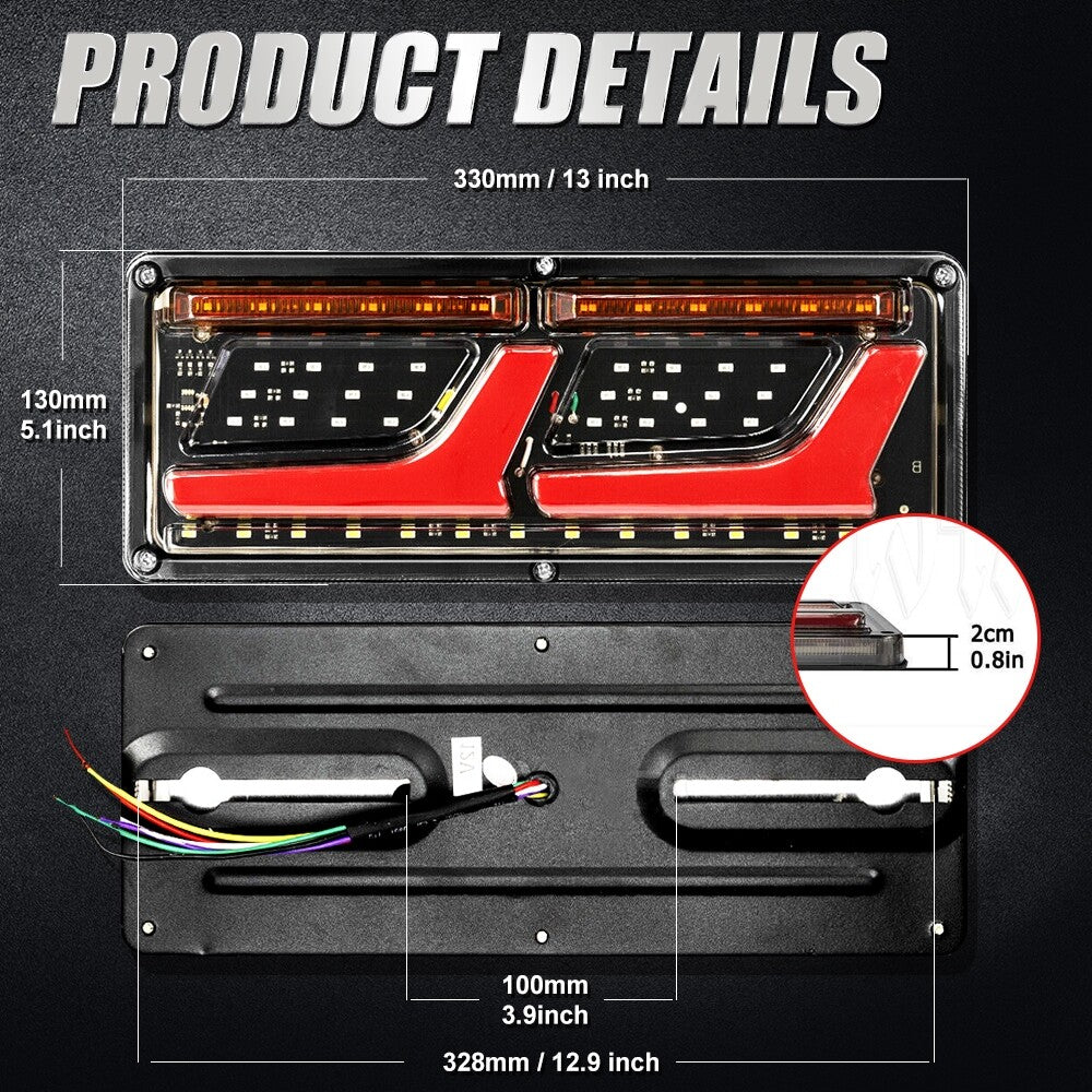 2X 74 LED Tail Lights Trailer Ute Caravan Truck Stop Indicator Rear Lamps 12V