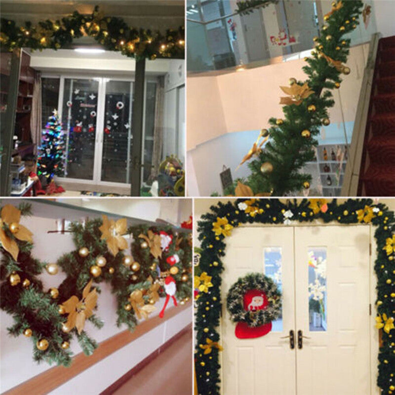 9FT Christmas Garland with LED Lights Door Wreath Xmas Pine Fireplace Home Decor