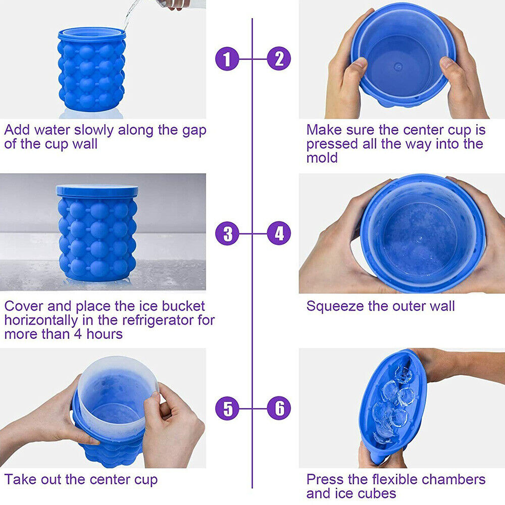 Revolutionary Space Saving Silicone Ice Bucket Tray Drink Holder Cube Maker