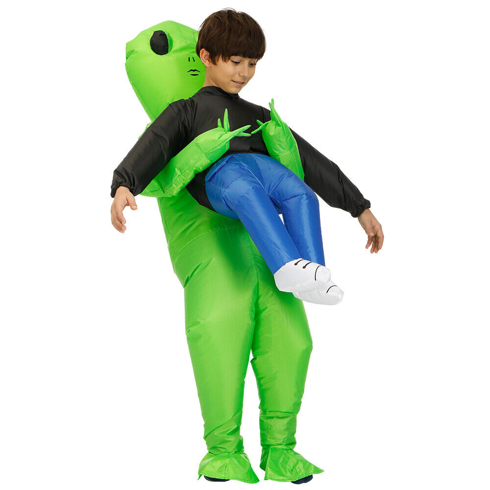 Scary Halloween Green Alien Inflatable Kid Costume Blow up Suits Party Dress