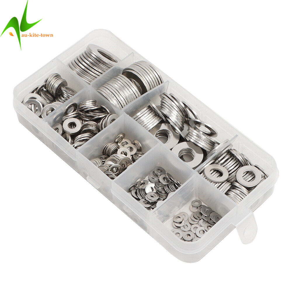 600Pcs 304 Stainless Steel Flat Washer Washers Assortment Set Value Kit 