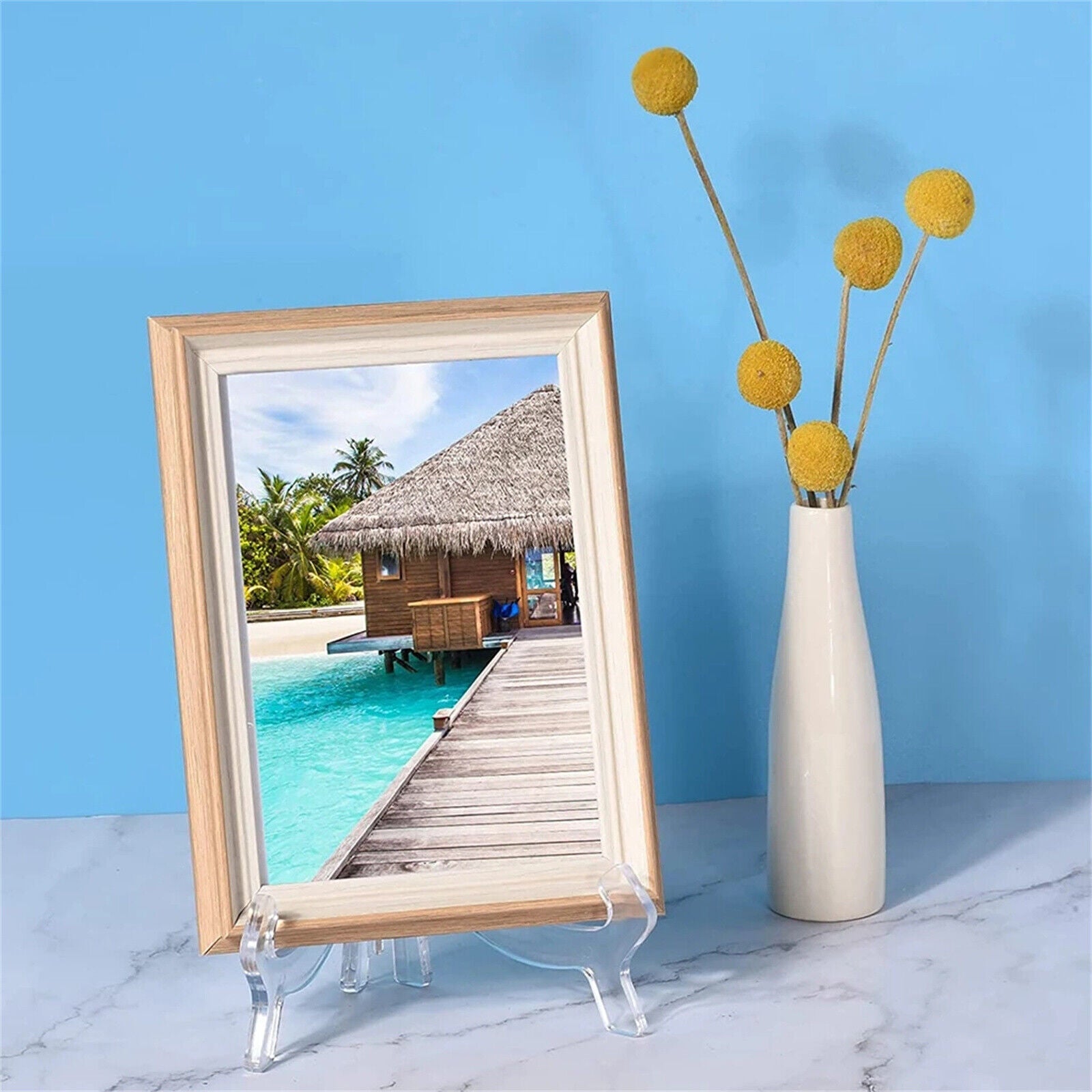 Clear Plate Stand Display Easel Photo Picture Bowl Dish Holder Frame Transparent