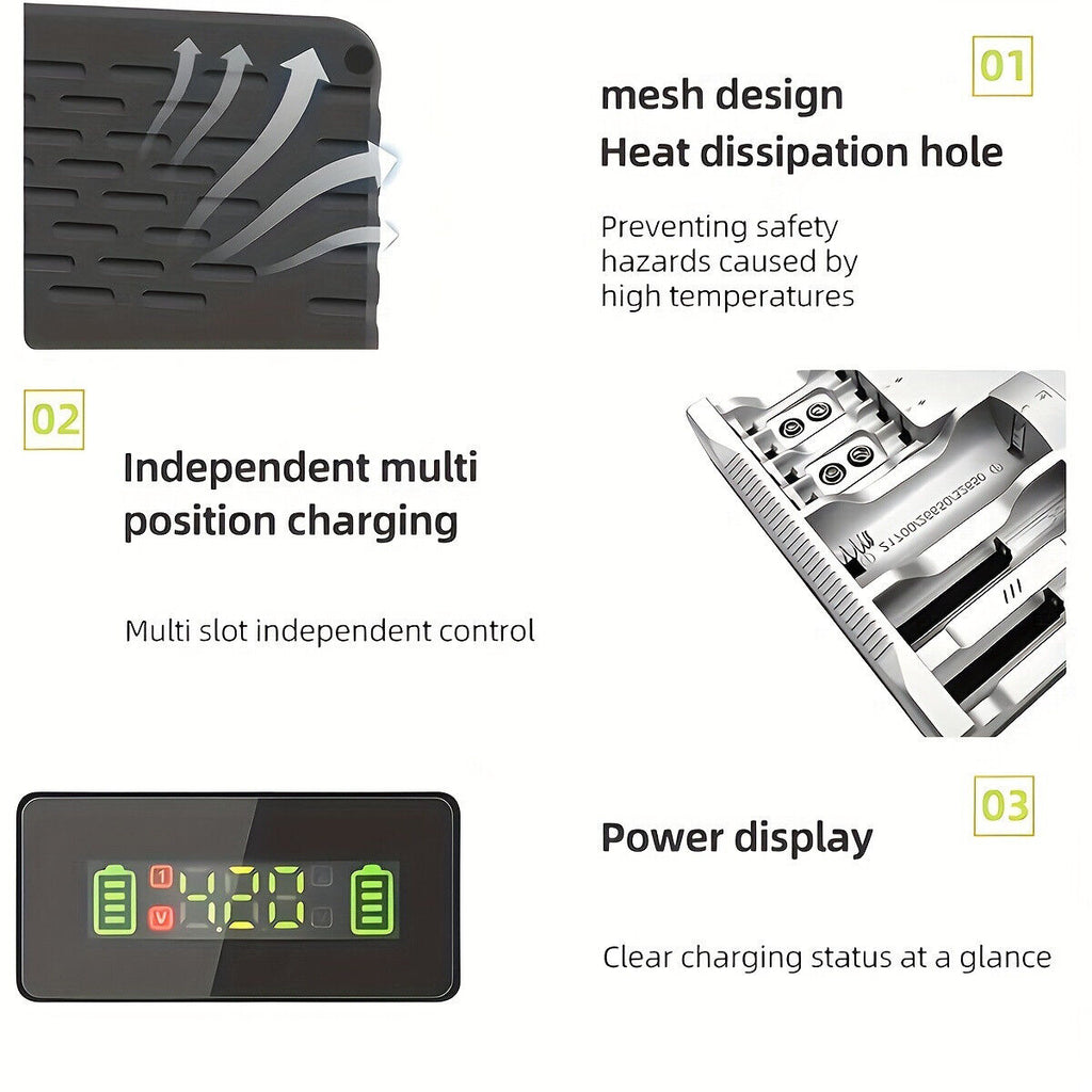 Multi Slots Smart Battery Charger for AA AAA 2A Size Rechargeable Batteries USB