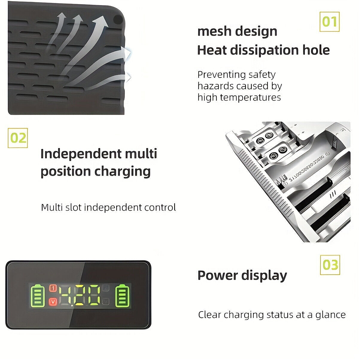 Multi Slots Smart Battery Charger for AA AAA 2A Size Rechargeable Batteries USB