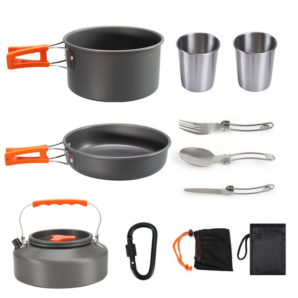 8PCS Camping Cookware Set Cooker Outdoor Hiking Cooking Pan Pot Stove Pinic Kit