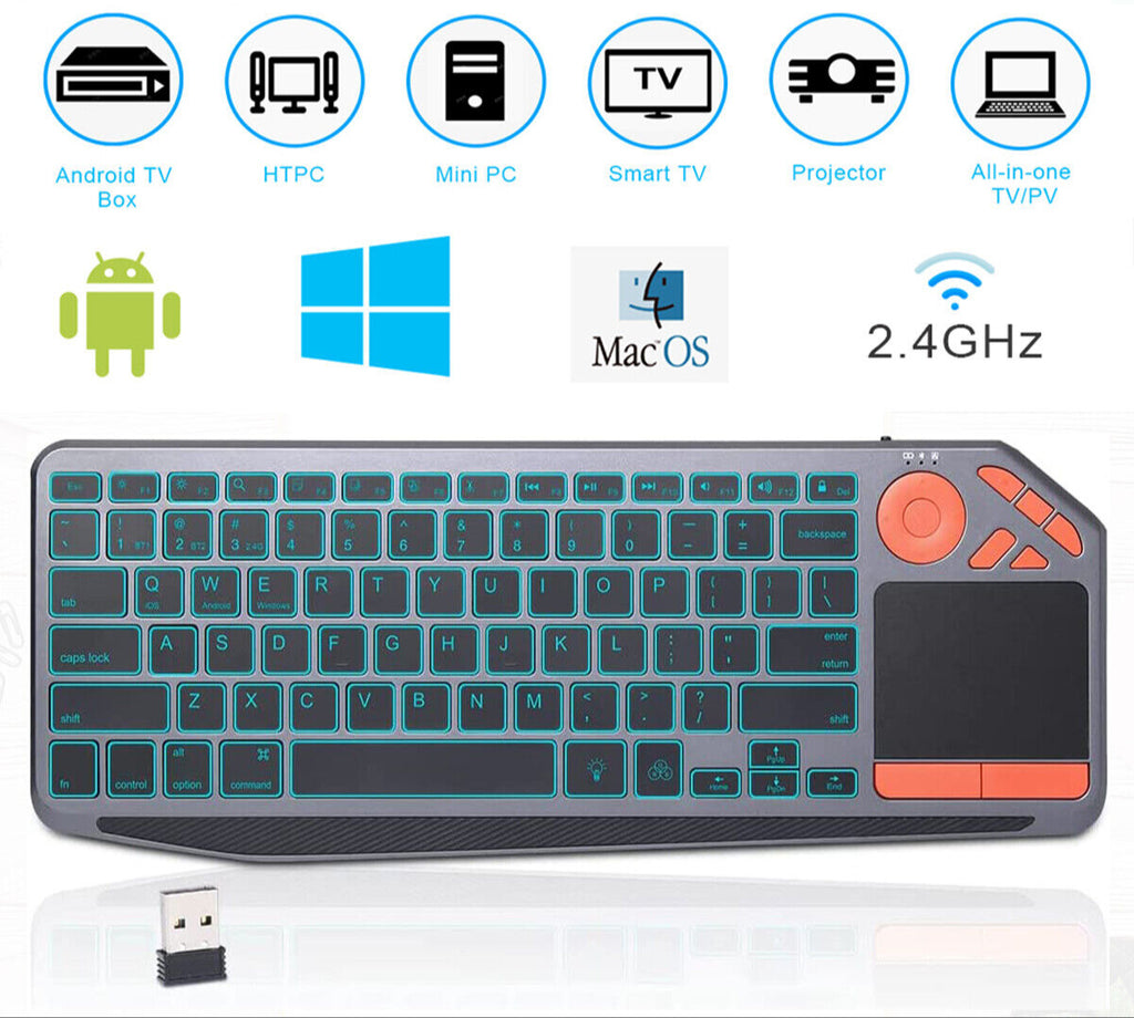2.4G Wireless TV Backlit Touchpad Keyboard for Ipad, Android Tablets, Windows
