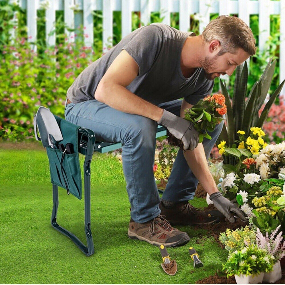 2 in1 Garden Kneeler and Seat Foldable Tool Pouch Home Outdoor Bench Knee Pad