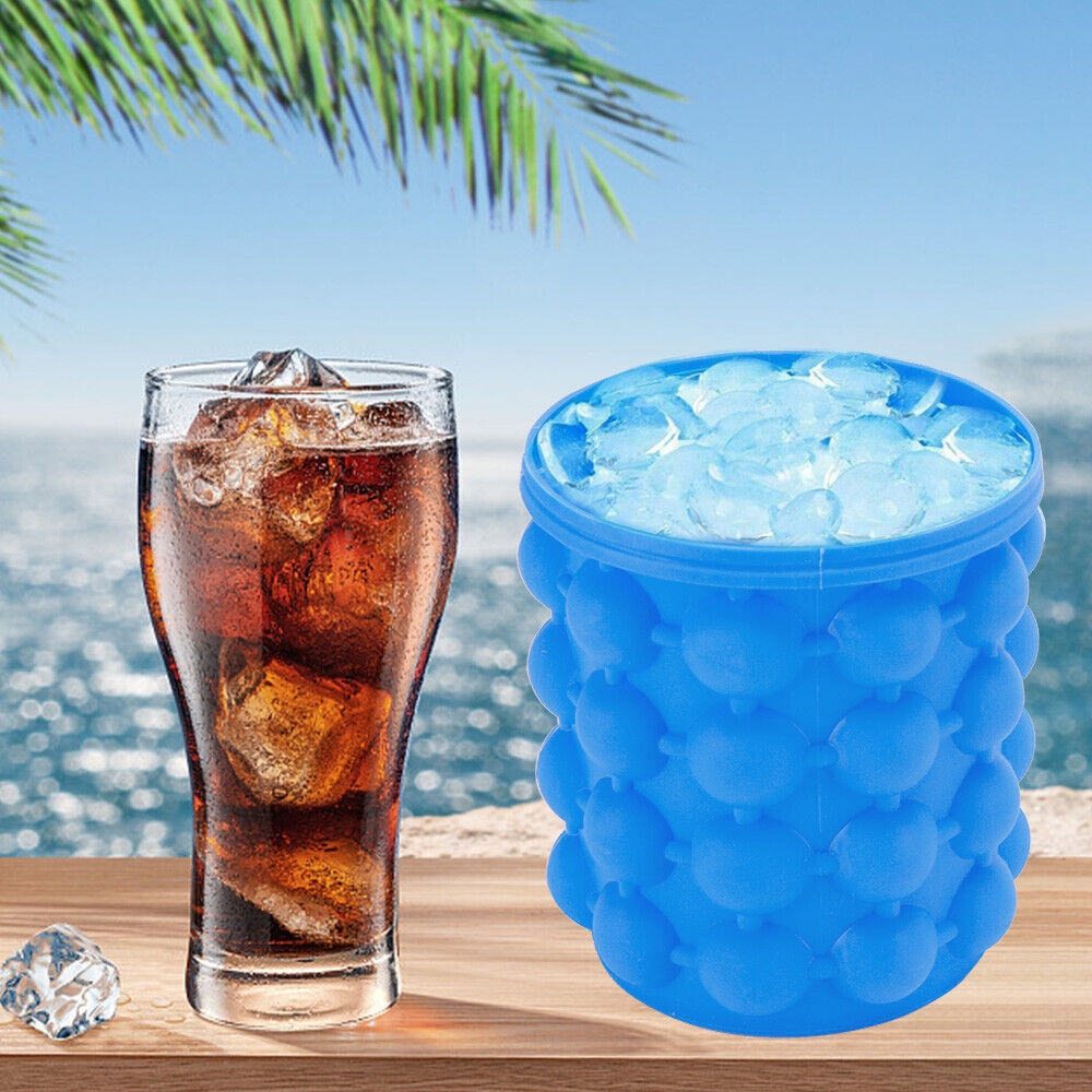Revolutionary Space Saving Silicone Ice Bucket Tray Drink Holder Cube Maker