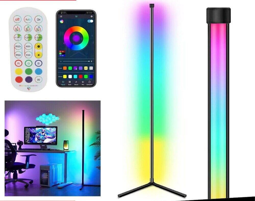 LED Corner Floor Lamp RGB Colour Modern Living Room Light Dimmable Smart Remote