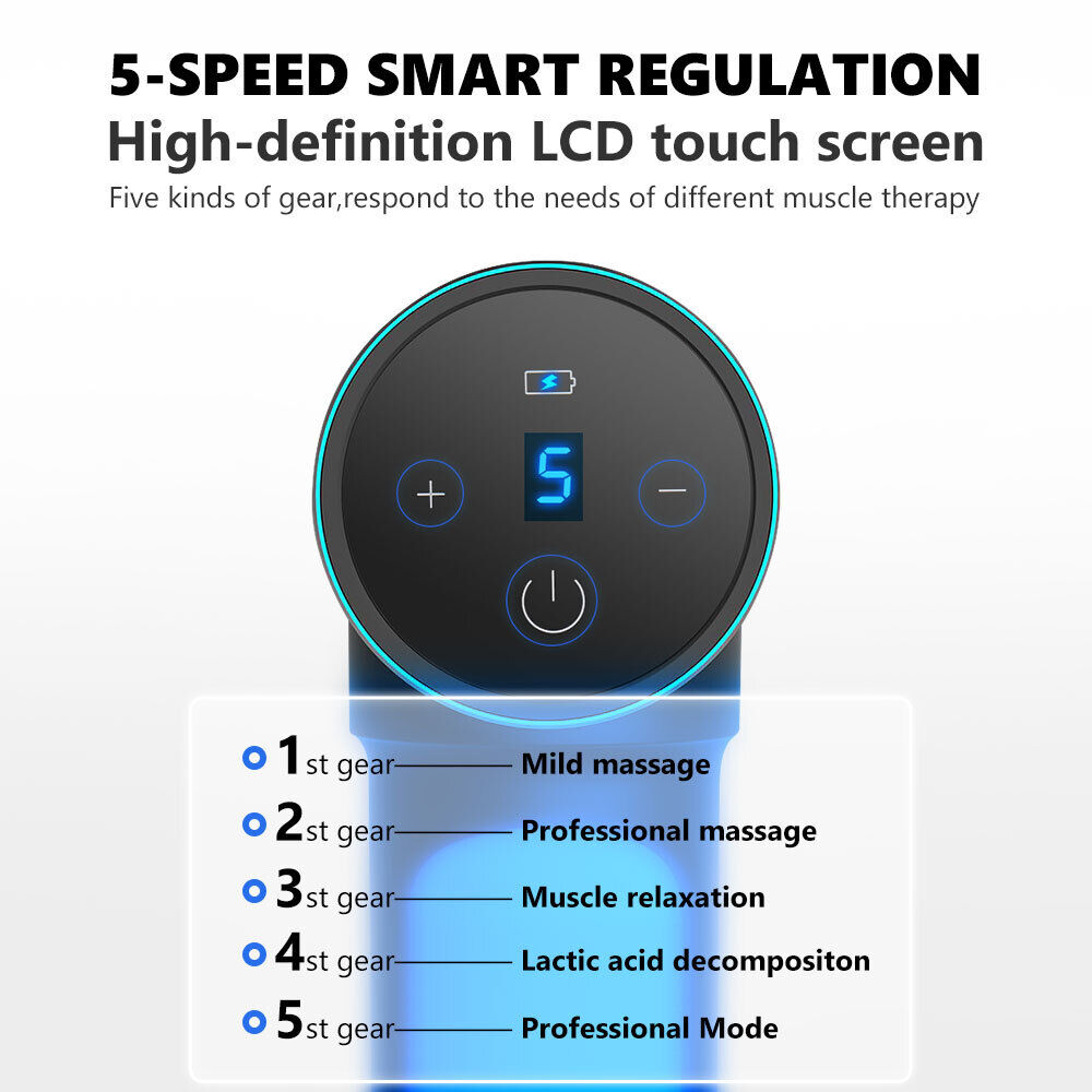 LCD Massage Gun Deep Tissue Percussion Massager Muscle with 4 Heads 5-Speed 