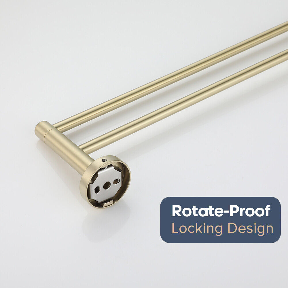 Brushed Gold Set Toilet Paper Holder Robe Hooks Towel Rail Rack Shelf Bathroom