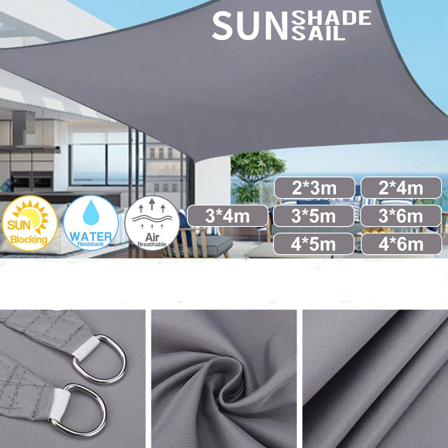Rectangle Sun Shade Sail 320 GSM Extra Heavy Duty Shade Cloth 98% UV Block