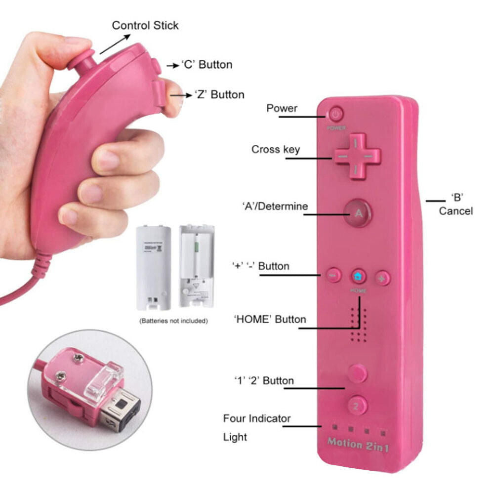 Built in Motion plus Remote Controller & Nunchuck for Nintendo Wii/Wii U W/ Case