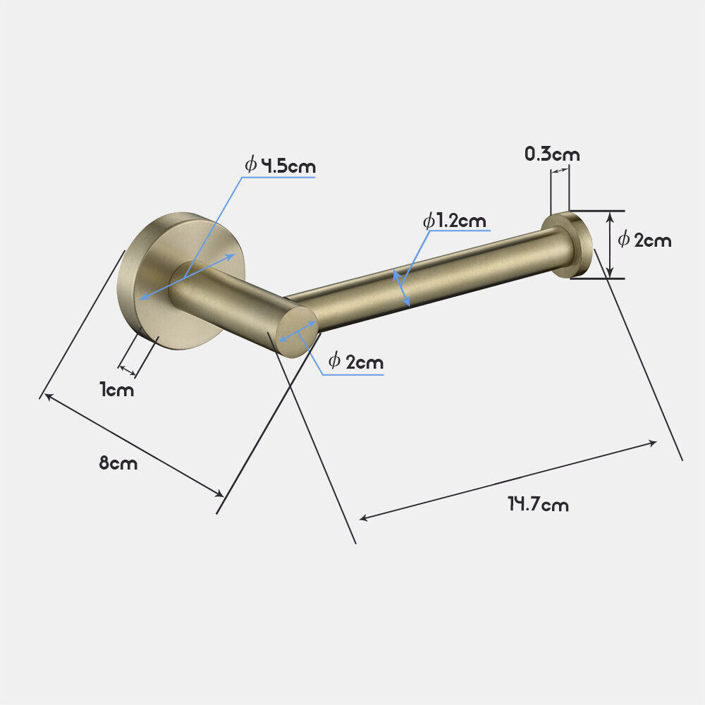Brushed Gold Set Toilet Paper Holder Robe Hooks Towel Rail Rack Shelf Bathroom