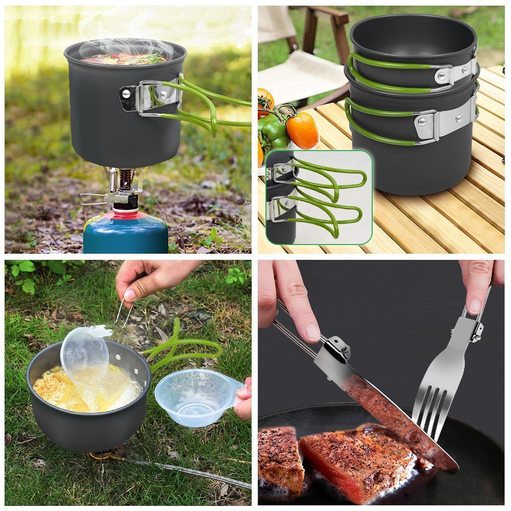 Outdoor Portable Camping Cookware Set Hiking Cooking Pot Gas Stove Tableware Kit