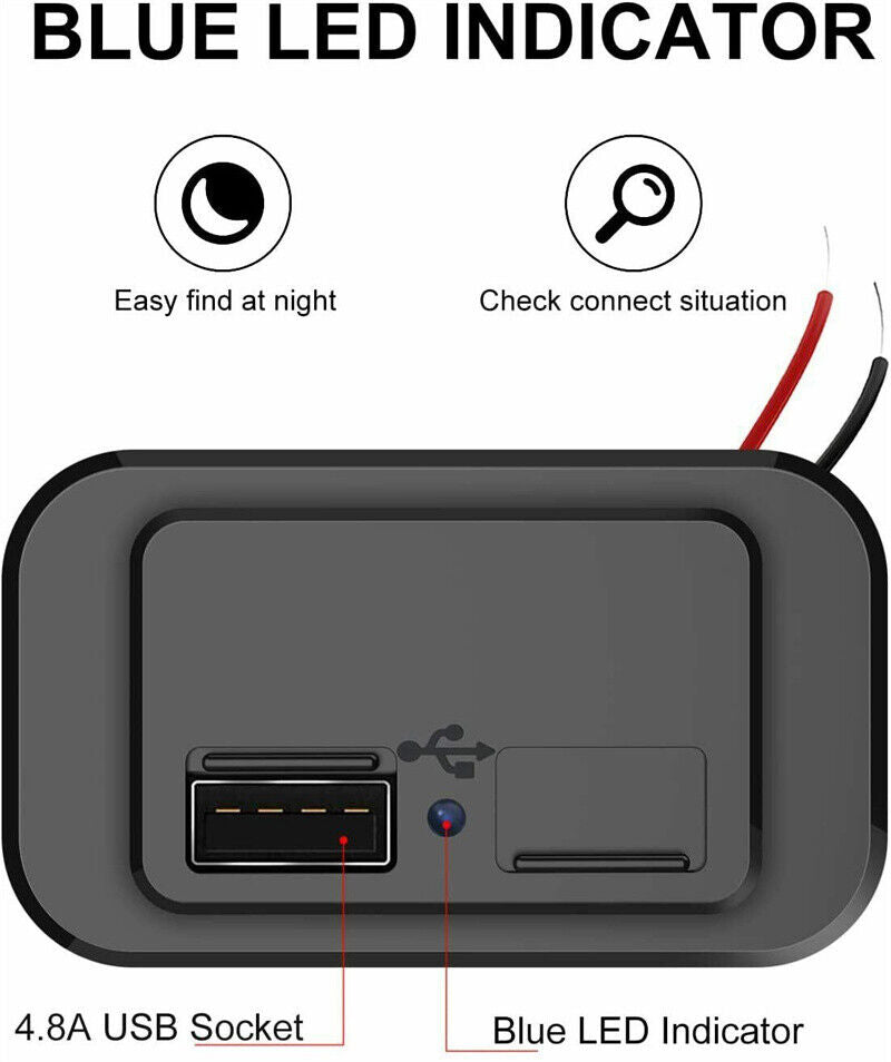 2Pcs Waterproof Dual USB Port Car Fast Charger Socket Power Outlet Panel Mount 