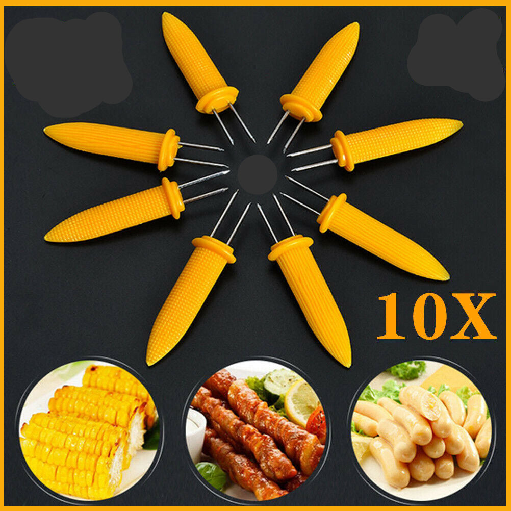 10X Corn Cob Holders Skewers Barbecue Fork Fruit Holder BBQ Kitchen Accessories