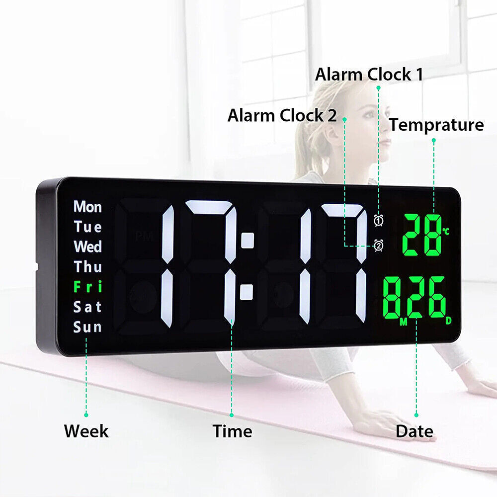 Large Digital Big Jumbo LED Wall Desk Clock Display with Calendar Temperature AU