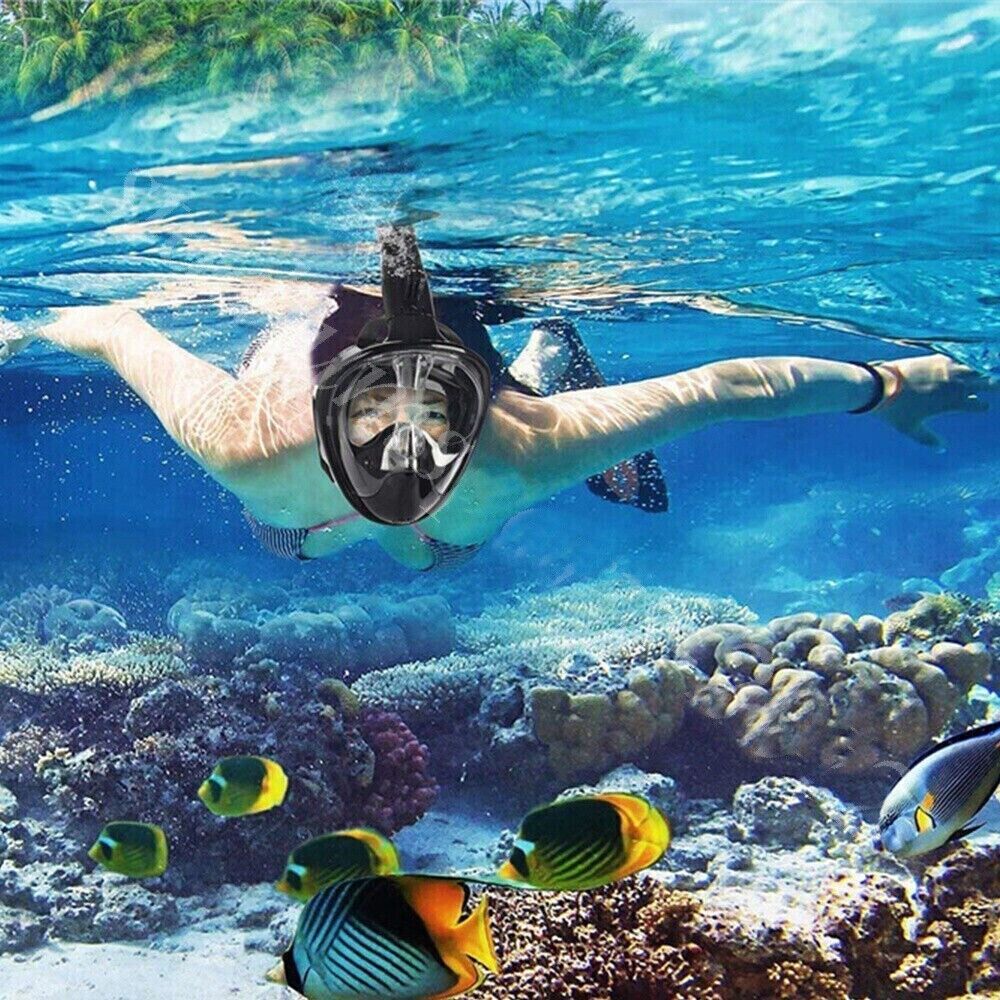 Adult Full Face Snorkel Mask Diving Mask Snorkel Set Anti-Fog Swimming 180° View