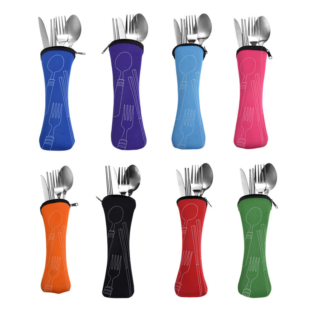 5Pcs Cutlery Travel Knife Fork Portable Bag Stainless Steel Spoon Chopstick Set
