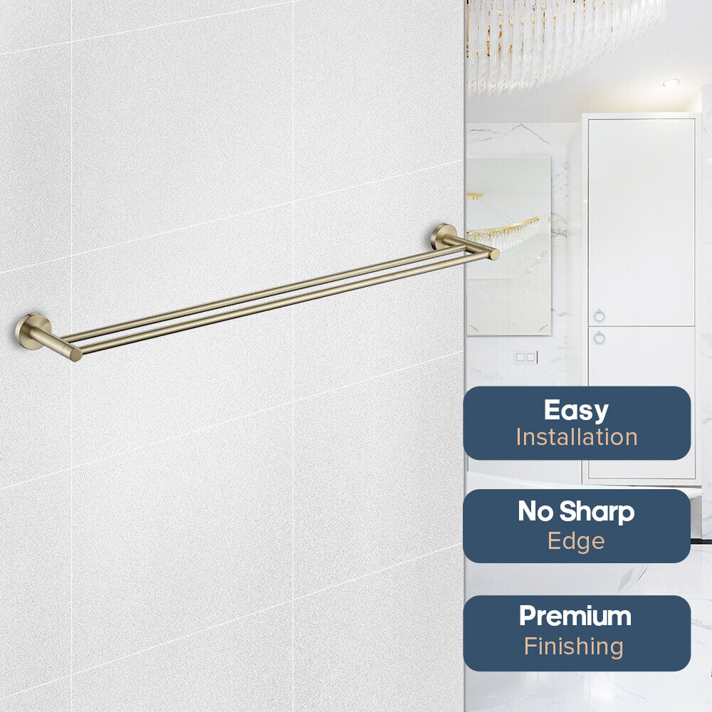 Brushed Gold Set Toilet Paper Holder Robe Hooks Towel Rail Rack Shelf Bathroom