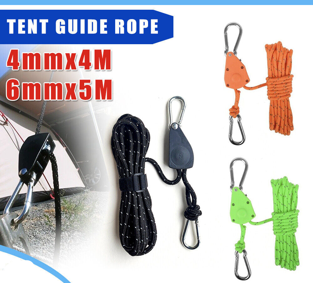 NEW 4M*4Mm-5M*6Mm Adjustable Guy Line Camping Ratchet Pulley Tent Guide Rope