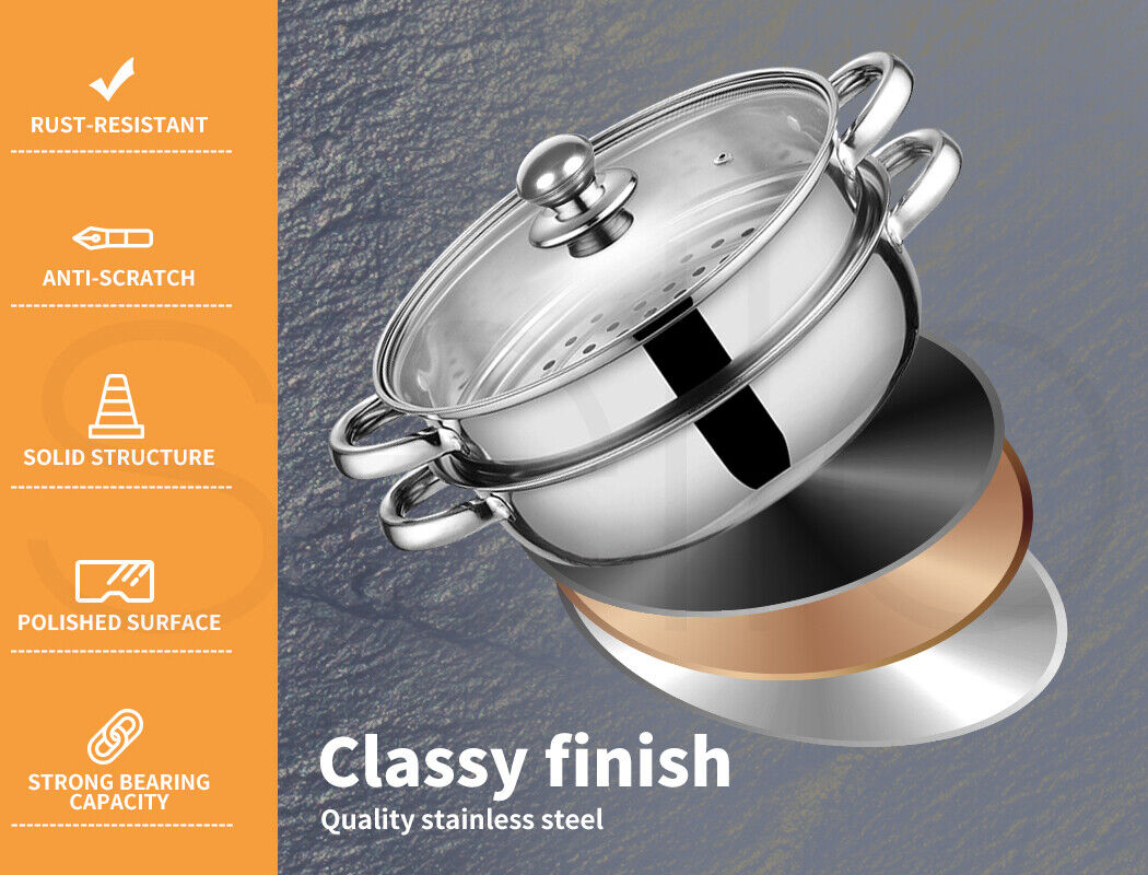 Toque Stainless Steel Steamer Meat Vegetable Cookware Hot Pot Kitchen 3 Tier