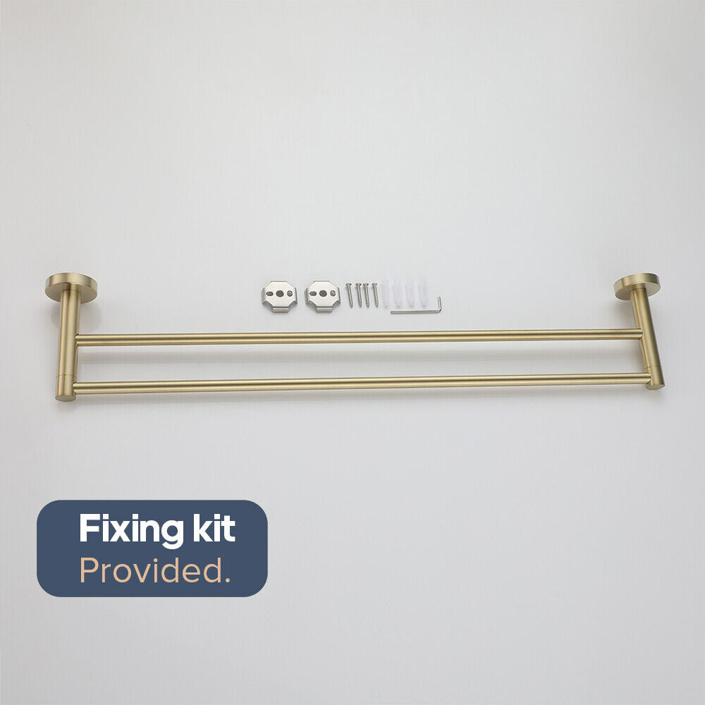 Brushed Gold Set Toilet Paper Holder Robe Hooks Towel Rail Rack Shelf Bathroom