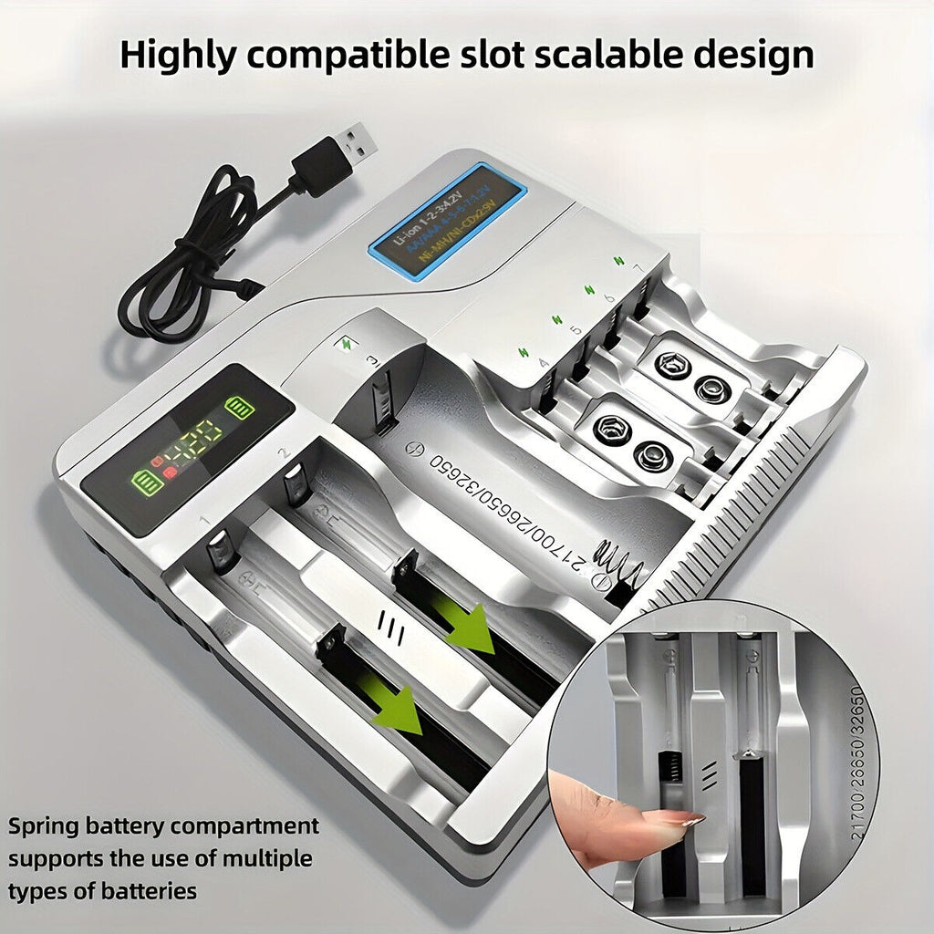 Multi Slots Smart Battery Charger for AA AAA 2A Size Rechargeable Batteries USB