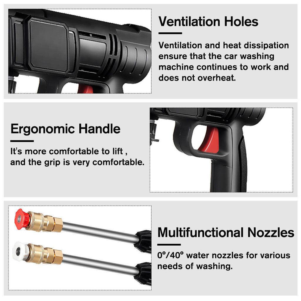 Cordless Electric High Pressure Water Spray Gun Car Washer Cleaner W/ 2 Battery