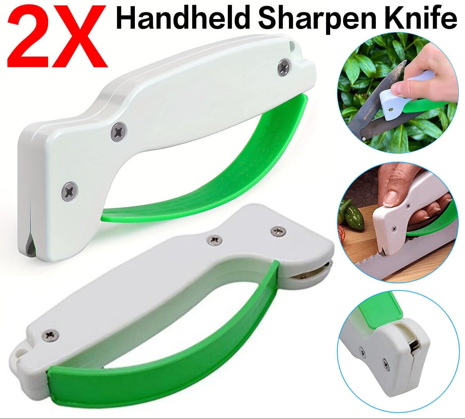 2X Portable Handheld Sharpen Knife Sharpener for Kitchen Outdoor Garden Tool