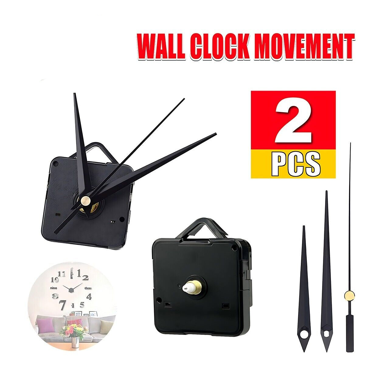 2PCS Silent DIY Quartz Movement Wall Clock Motor Mechanism Repair Kit