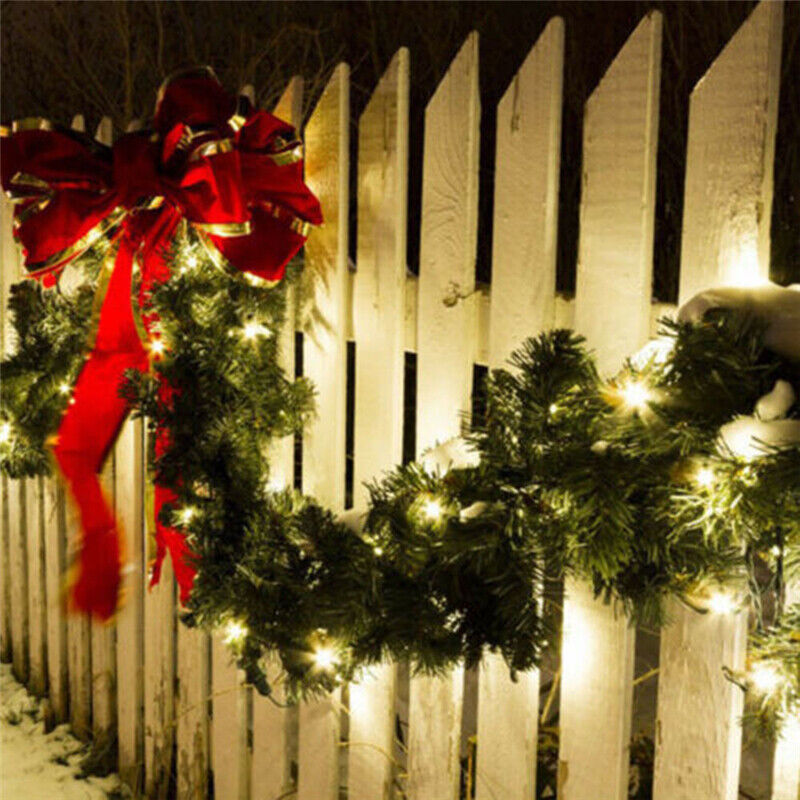 9FT Christmas Garland with LED Lights Door Wreath Xmas Pine Fireplace Home Decor