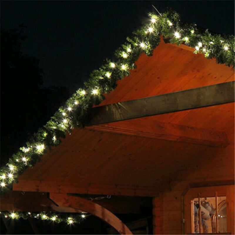 9FT Christmas Garland with LED Lights Door Wreath Xmas Pine Fireplace Home Decor