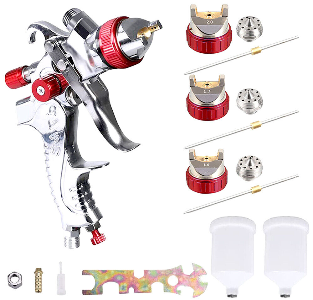 Spray Gun 3 Nozzle Paint Gun Kit Gravity Feed HVLP 1.4mm 1.7mm 2mm Tips Paint