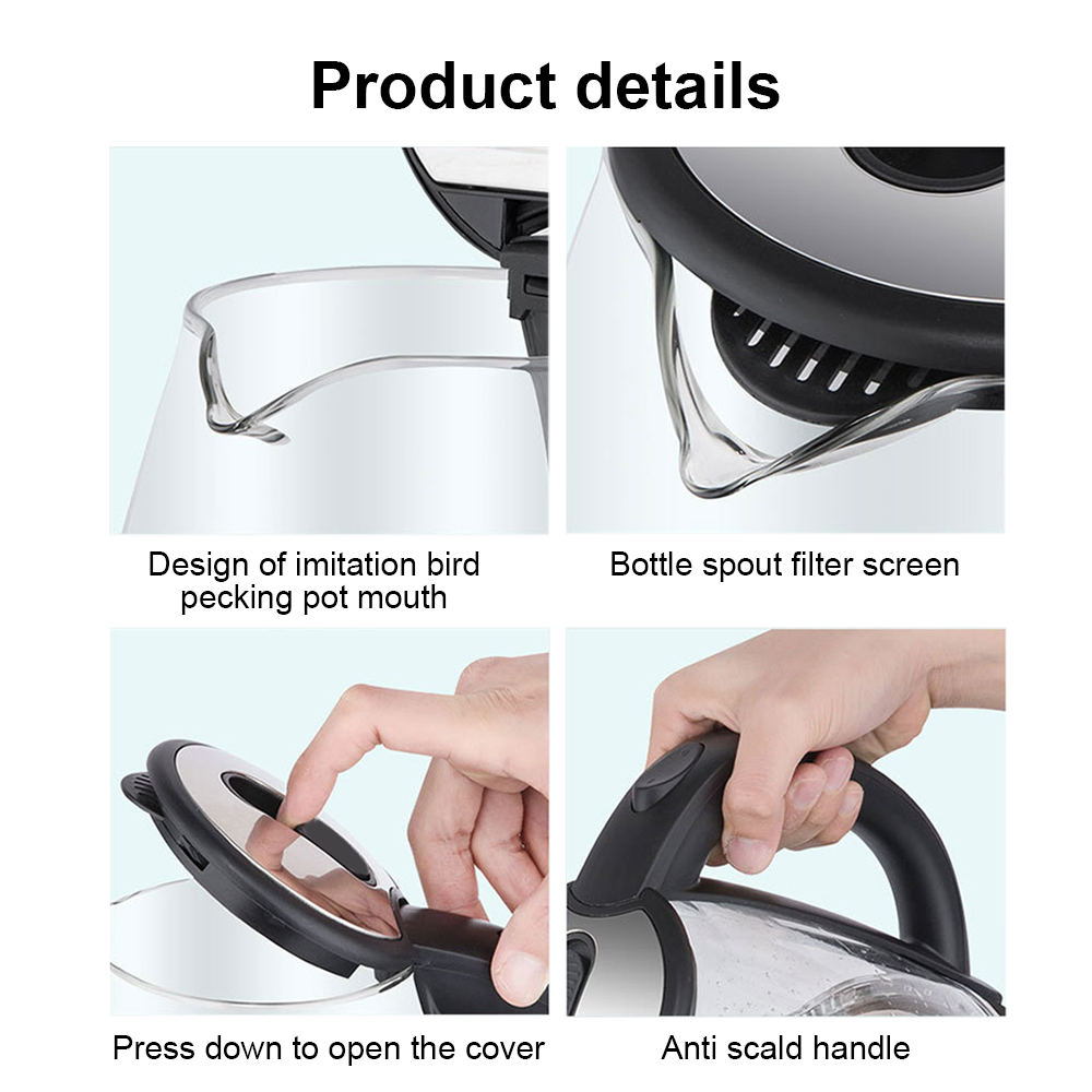 2L Glass Cordless Kettle Electric Dual Wall 360° Rotating Base LED Water Maker Jug Stainless Steel
