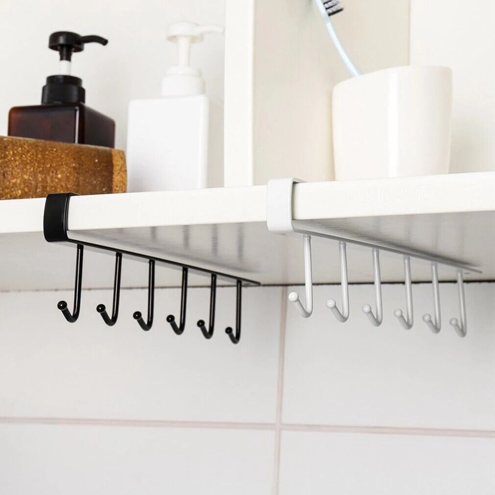 1-4X 6 Hooks Metal under Shelf Hook Kitchen Cupboard Cabinet Mug Cup Rack Holder