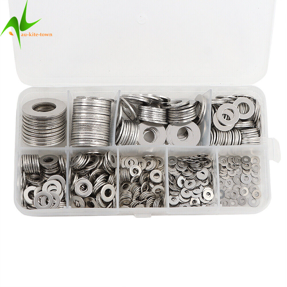 600Pcs 304 Stainless Steel Flat Washer Washers Assortment Set Value Kit 